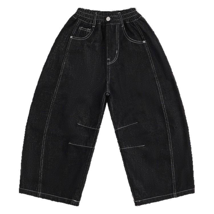 2025 Autumn Boys' American Trend Raw Denim Slimming Jeans - Loose, Straight Leg Pants