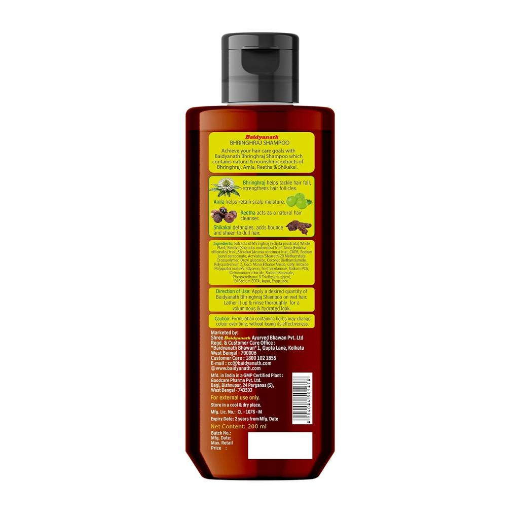 Baidyanath Bhringhraj Shampoo 200 ml | Ayurvedic Herbal Hair Cleanser With Amla & Bhringhraj | Sulphate Free Gentle Scalp Nourishment