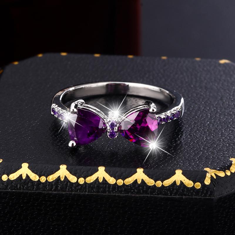 Delicate Purple Zircon Butterfly Ring Ladies Shiny Zircon Ring Jewelry Anniversary Engagement Ring Bestseller Jewelry