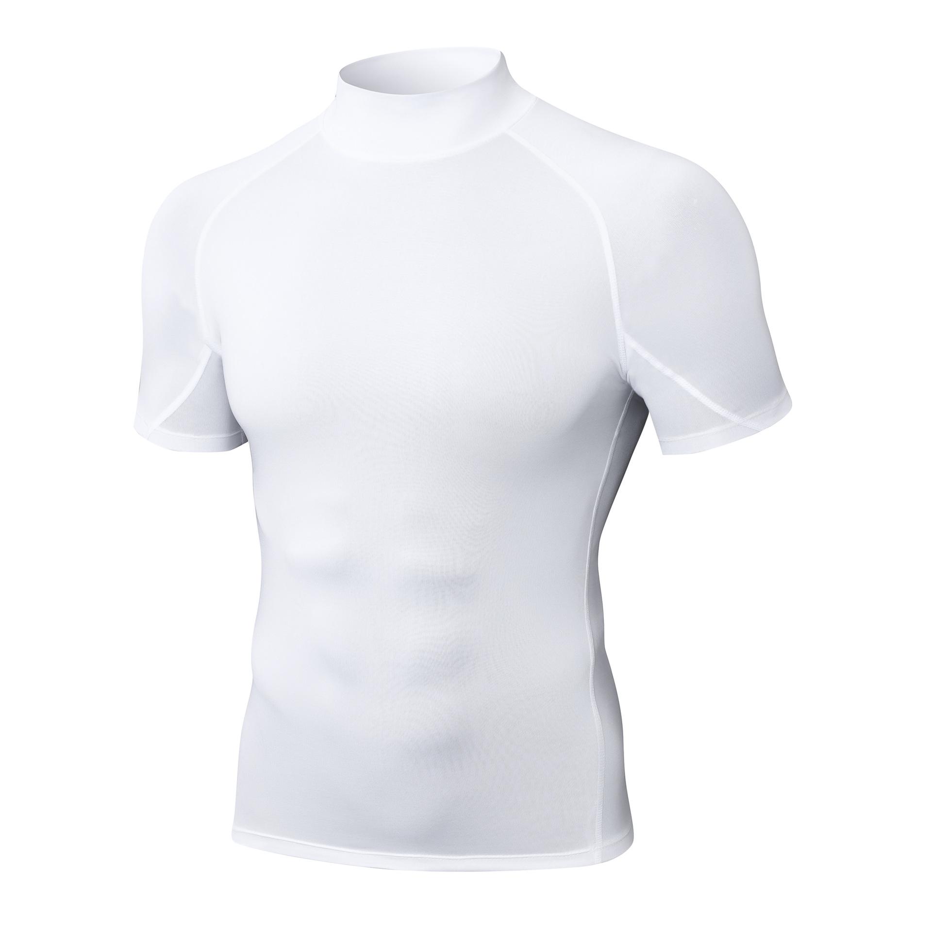

Чоловіча компресійна футболка для бігу з швидким висиханням - Короткий рукав, Високий комір, Еластичний крій для літніх тренувань S білий