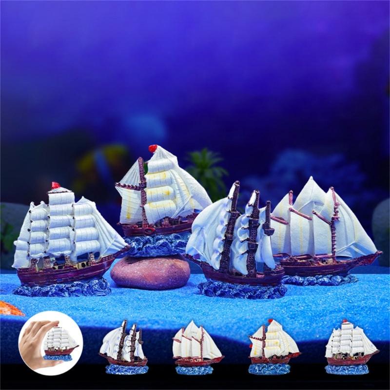 Aquarium Landscape Ship Model Sail Boats Aquariums Decorations Art Crafts Terrarium Habitat Ornaments