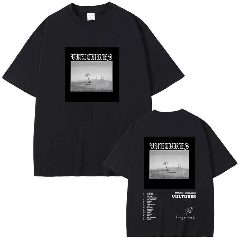 Fashion Rapper Kanye West Vultures New Music Album Graphic T Shirts Men Women Hip Hop Summer T-shirts Male 100% Cotton Tshirt