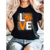 Damen "LOVE" Grafikdruck T-Shirt - Lässiges Rundhals-Kurzarm-Oberteil mit Basketball-Design, Leopardenmuster-Detail, Schwarz