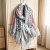 Ethnic Style Blue and White Porcelain Cotton and Linen Scarf, Women's Artistic Shawl, Travel Sunscreen Scarf, Office Shawl