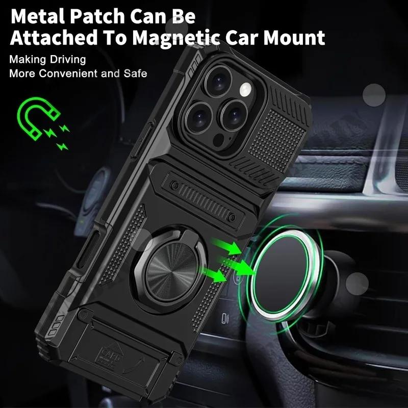 Case For iPhone 17 16 15 14 Pro Max 16 Plus Magnetic Rotated Ring Kickstand Heavy Duty Drop Protection Wallet Cover Funda Capa