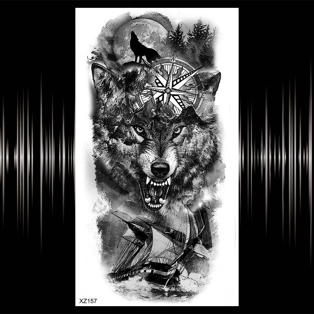 Kompass Brief Temporäre Tattoo Für Männer Frauen Erwachsene Realistische Gefälschte Wolf Schädel Tattoos Aufkleber Tiger Schwarz Wald Tatoos Unterarm