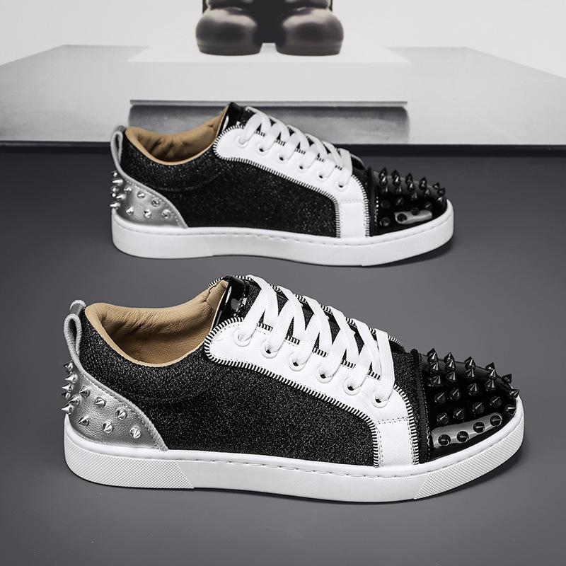 

Мужские повседневные кроссовки 2024 года осень-зима чёрные с заклёпками 39 чёрный/белый