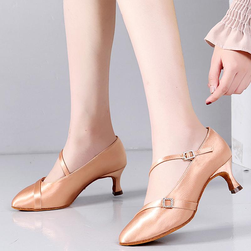 Silk Modern Dance Shoes Adult Women Mid Heel 5.5cm Waltz Ballroom Standard Dance Shoes Latin Tango