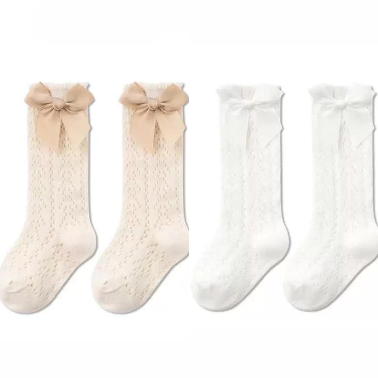 

Girls Mid-Calf Socks 2 Pairs with Bow Accent Lace Pattern Soft Comfortable Fabric Suitable for Everyday Wear and Special Occasions M белый