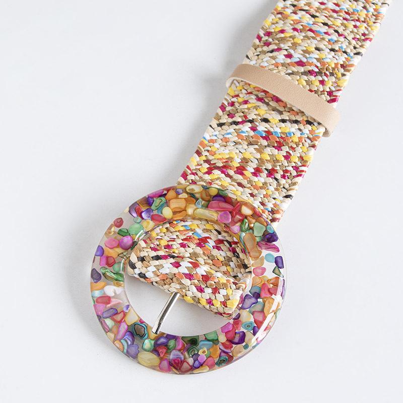 Boho Belt Women's Braided Non-supported Pp Grass Belt Natural Vacation Wide Women's Belt