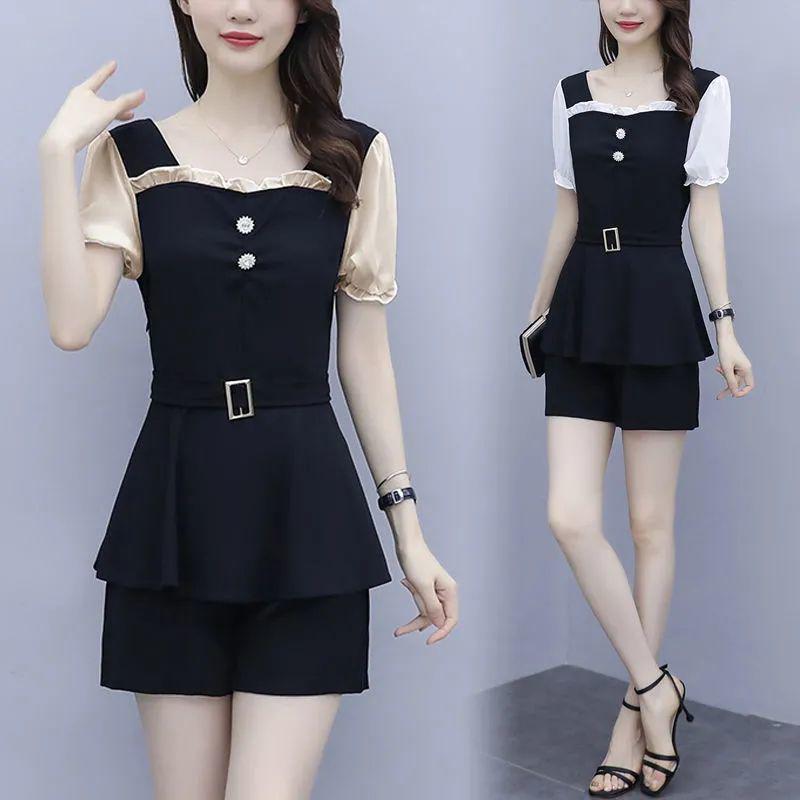 

2025 Summer Korean Style Plus Size Women s Mesh Patchwork Shorts Two-Piece Set – Age-Reducing and Slimming L