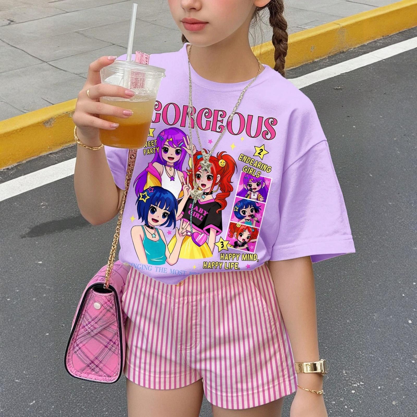 

Printed Fashion Casual Short-Sleeve Tops For Boys And Girls 160 фіолетовий