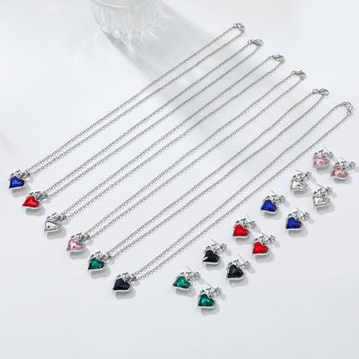 1 Set Love Heart Jewelry Rhinestone Faux Gem Heart Necklace And Earrings Women Heart Pendant Jewelry Set for Wedding Brides Bridesmaids Valentine's