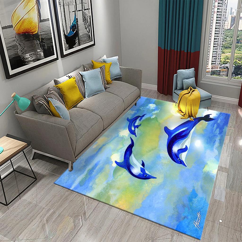 3D Dolphin Abstract Art Carpet for Kitchen Mat Entrance Doormat Bedroom Floor Decor Living Room Carpet Bathroom Anti-slip Rugs