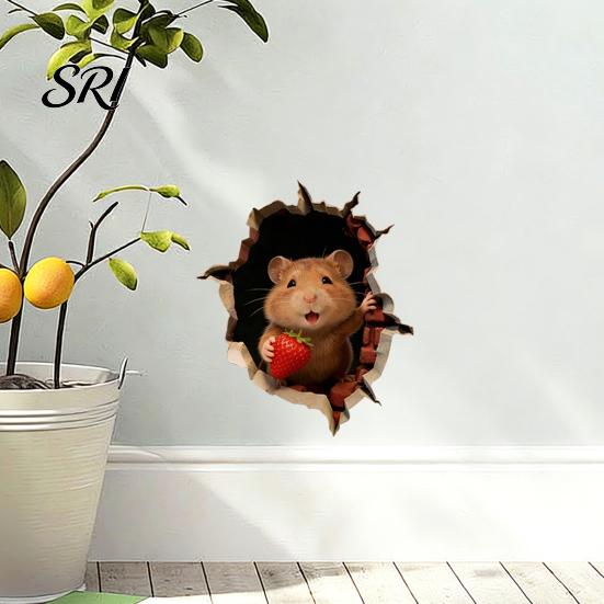 Playroom Wall Decoration 3D Mouse Hole Decals Peel And Stick Decorative Stickers Effect Sticker In The with for Living Room Bedroom Decor Kids