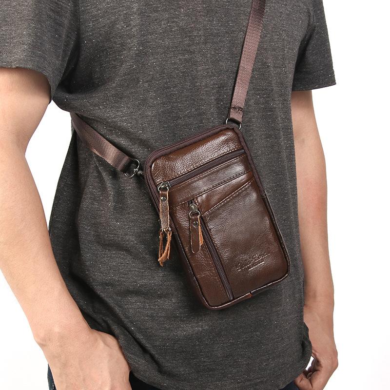 Herren Echte Leder Handy Tasche Crossbody, Vintage Kleine Umhängetasche, Kompakte Hüfttasche mit Reißverschlussfächern, Outdoor Reise Tasche