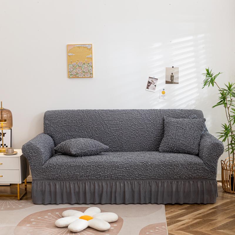 

Эластичный чехол на диван с юбкой для 1/2/3/4-местного дивана, супермягкая пузырчатая ткань, защита от домашних животных, нескользящий чехол на диван 1-Seater 90-140cm серый