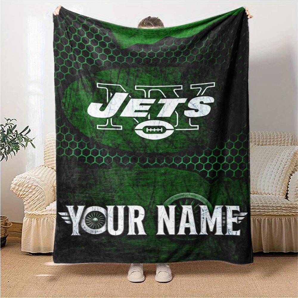 Name Custom New york jets Logo Print Flannel Blanket High Quality Warm Comfortable Cover for All Seasons Perfect for Gifts Home Decor