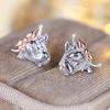 Vintage 925 Sterling Silver Bull Head Stud Earrings for Men Women Gothic Punk Jewelry Accessories Gift