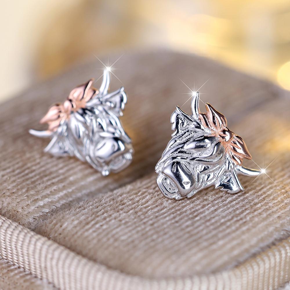 Vintage 925 Sterling Silver Bull Head Stud Earrings for Men Women Gothic Punk Jewelry Accessories Gift