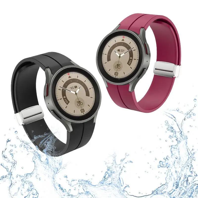 Pulseira de Silicone Sem Folga Para Samsung Galaxy Watch 8 7/6/5/4 40mm 44mm Pro 45mm Pulseira Magnética Banda Watch 8 6 4 Cinto Clássico