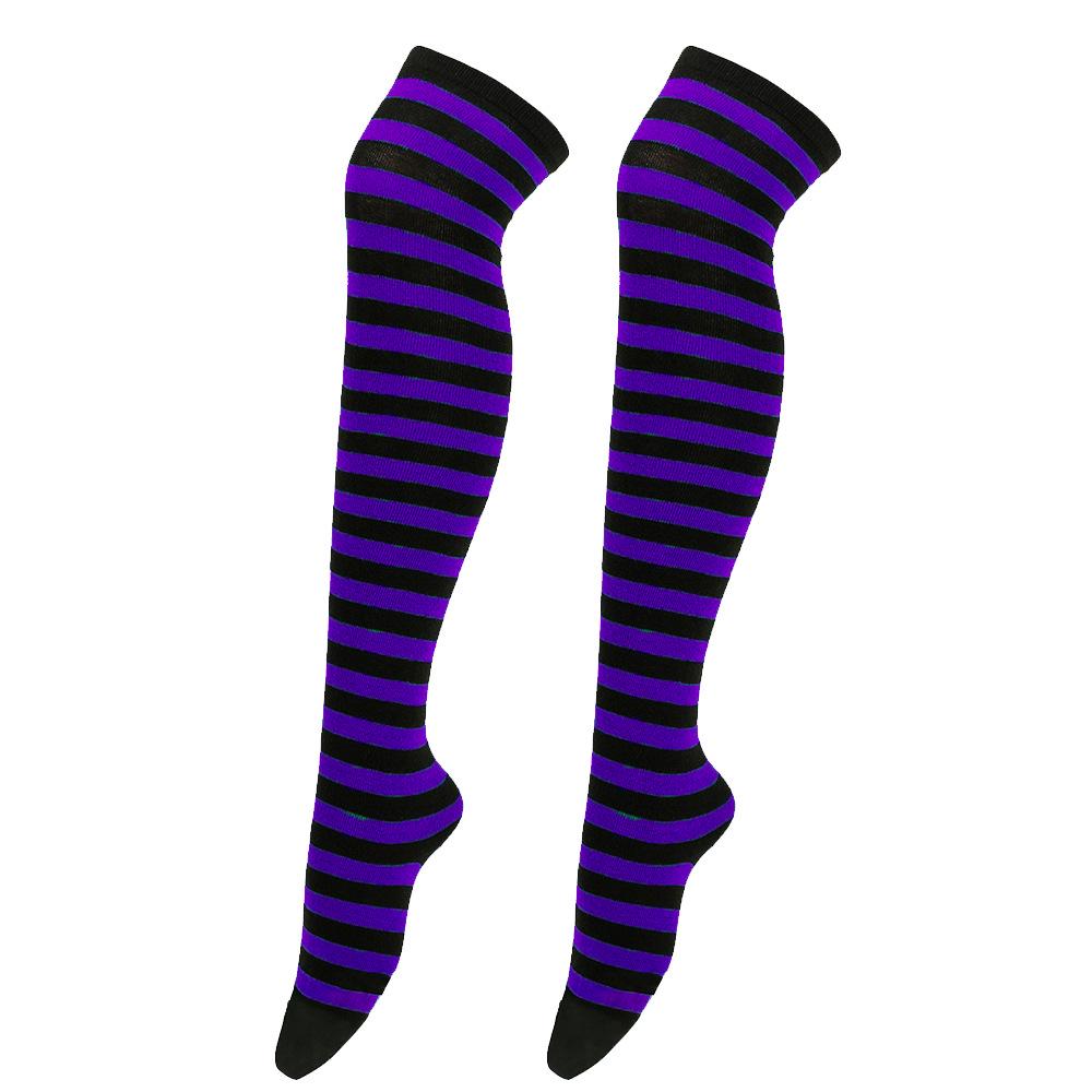 Women's Zebra Striped Thigh-High Socks: Japanese & Korean Style Over-the-Knee Halloween Cosplay Performance.