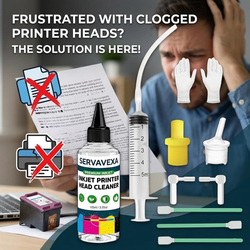 SERVAVEXA Zestaw do czyszczenia głowicy drukarki atramentowej 105 ml dla Epson HP Canon Brother Lexmark - Roztwór i narzędzia do odblokowania dysz głowicy drukującej