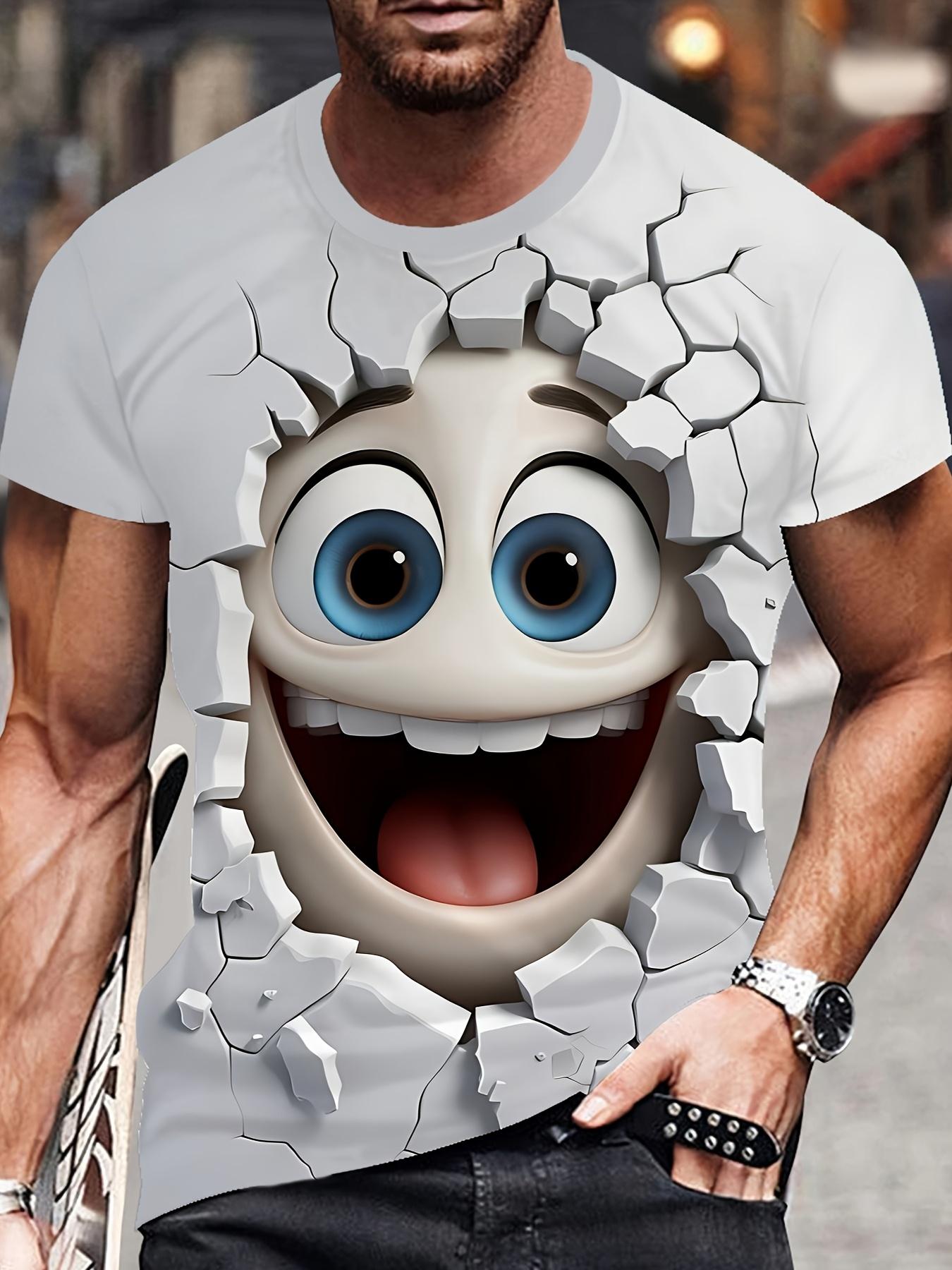 

2025 New Hip Hop Smiling Face 3D Printed Men s Daily T-shirt - Round Neck, Street Casual Large Loose T-shirt 6XL