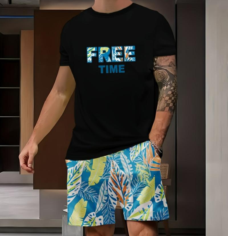 Size XXS-6XL 2-piece Vintage Printed Men's Short Sleeve Shorts Set Summer Casual Men's T-shirt Outdoor Sports Men's Beach Shorts