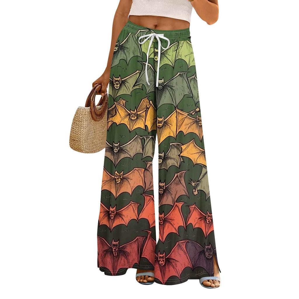 Women's Printed Wide Leg Pants With Pockets High Waist Drawstring Loose Casual Pants
