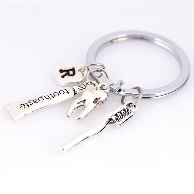 Dentist Key Ring Toothpaste Tooth Toothbrush Dental Hygienist Initial Key Chain