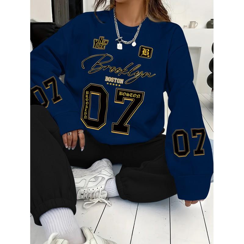 Womens Casual Oversized Round Neck Sweatshirt With 3D Letter Print Lightweight Comfort Fit