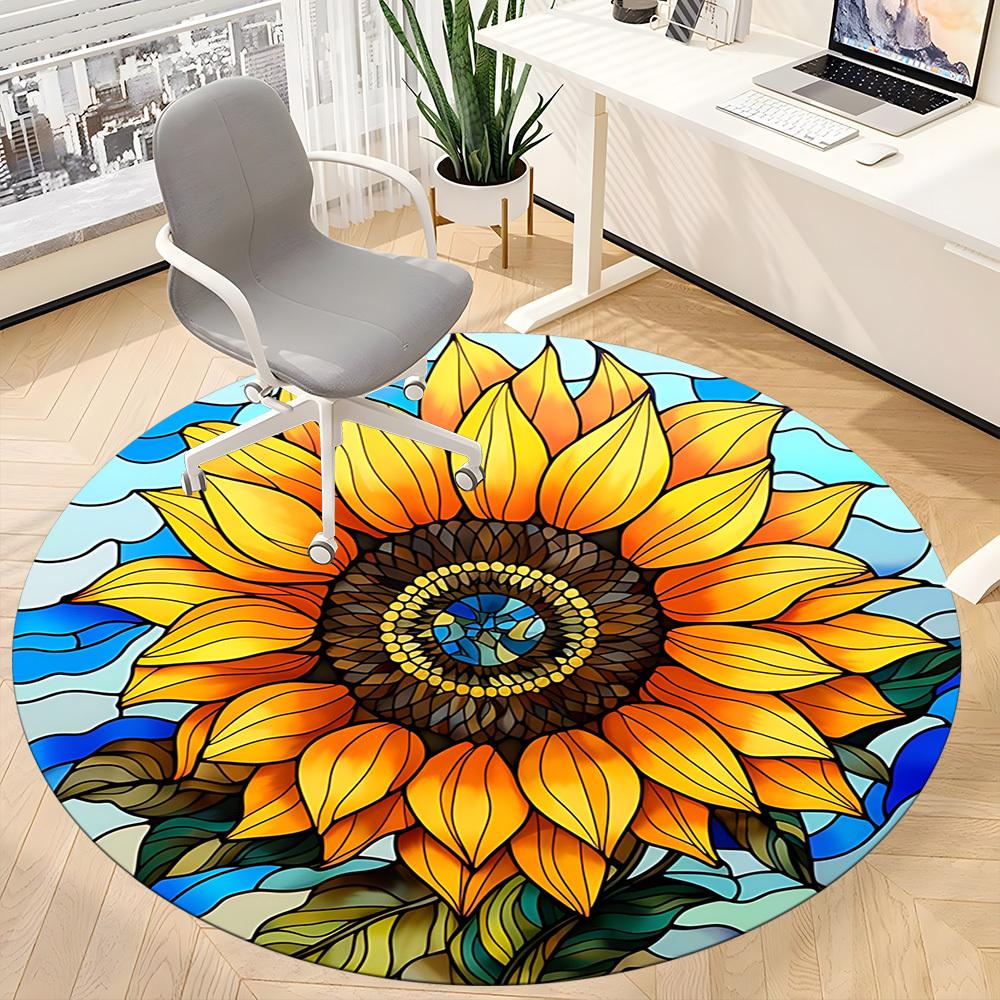 1pc Sunflower StainedGlass Office Round Area Rug, Under Office Chairs Bedroom Living Room Home Decor, Room Deco