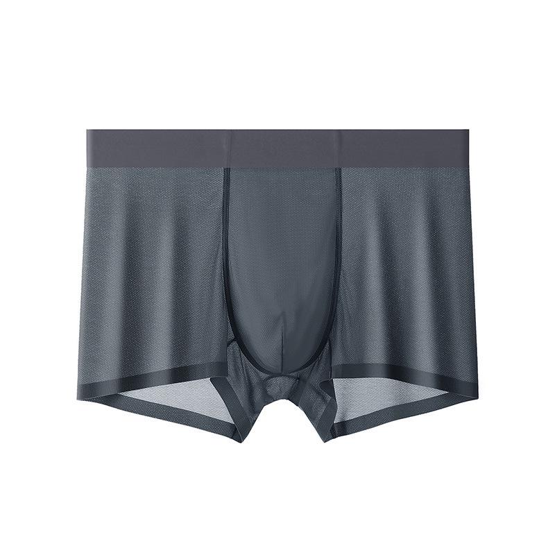 Men's Summer Ice Silk Seamless Antibacterial Mid-Waist Ultra-Thin Mesh Boxer Briefs
