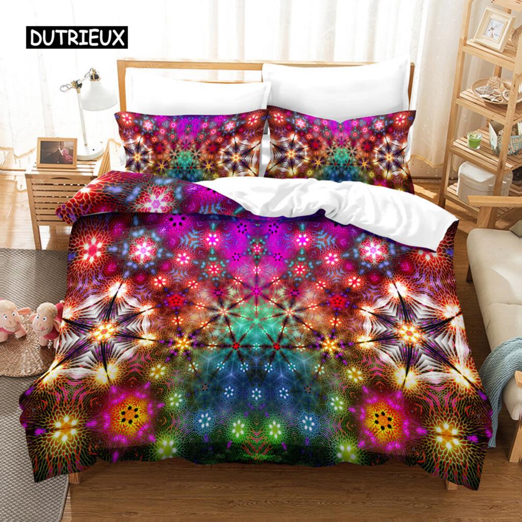 Trippy Duvet Cover Set Abstract Art Psychedelic Spiral In Vivid Rainbow Colors Bedding Set King Size Warped Space Quilt Cover