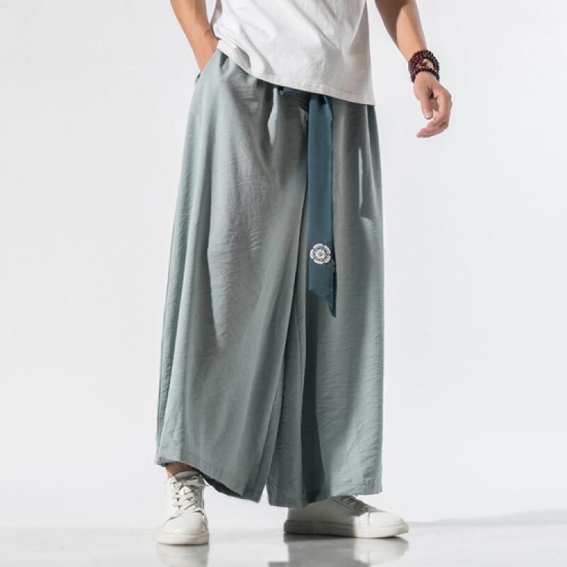 Erkek Geniş Paça Pantolon Erkek Pamuklu Jogger Pantolon Retro Bol Pantolon Erkek Çin Tarzı Keten Pantolon Erkek Geniş Ağlı Nepal Roba Pantolon