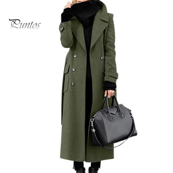Slim Fit Lapel Coat Women Overcoat Double-breasted Turn-down Collar Cardigan Mid-calf Length Long Sleeves Pocket Jacket with Pockets OL Commuting