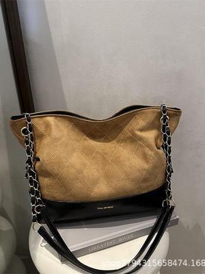 Women's Large Capacity Suede Tote Bag - 2025 New Autumn/Winter Retro Casual Chain Shoulder Bag for Work and Commute