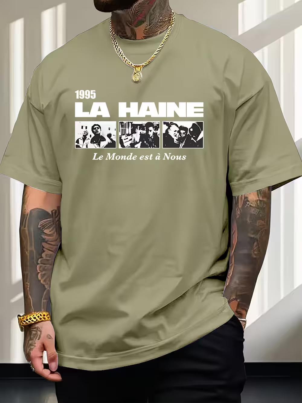 Men S Vintage 1995 Hate Movie Poster Print T-Shirt- Black Streetwear T-Shirt with White Print XXXL