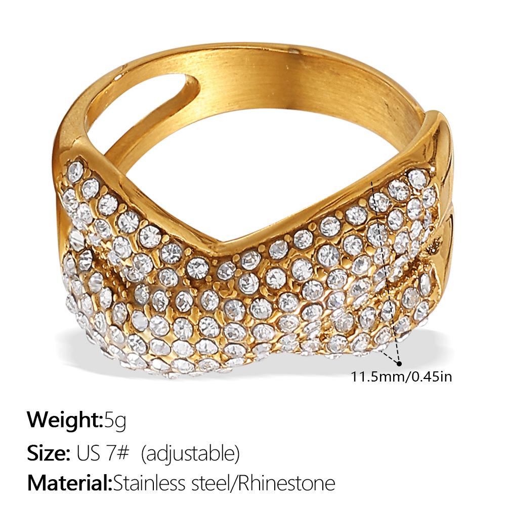 Three-layer Ring with Rhinestones, Stainless Steel Fashion Simple Design, Gold-plated Stainless Steel Ring for Women