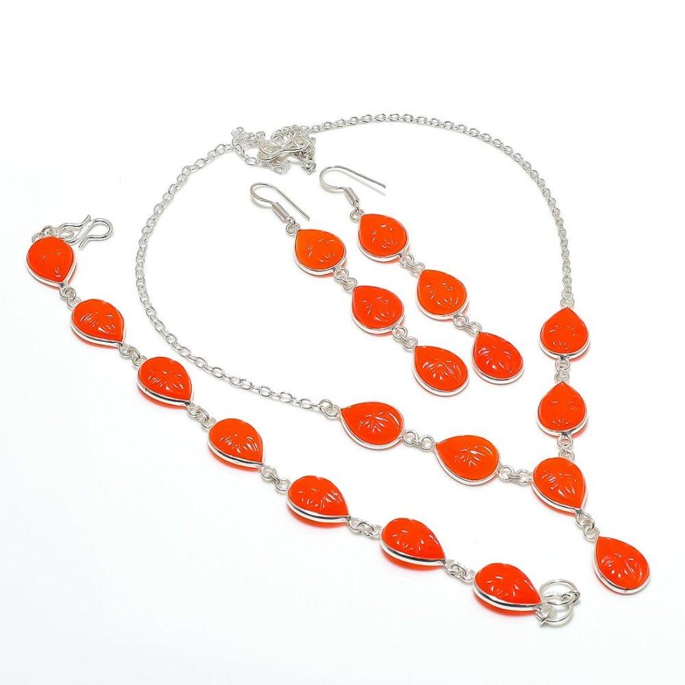Parure de bijoux en argent sterling 925, faite à la main, avec cornaline orange B9j23