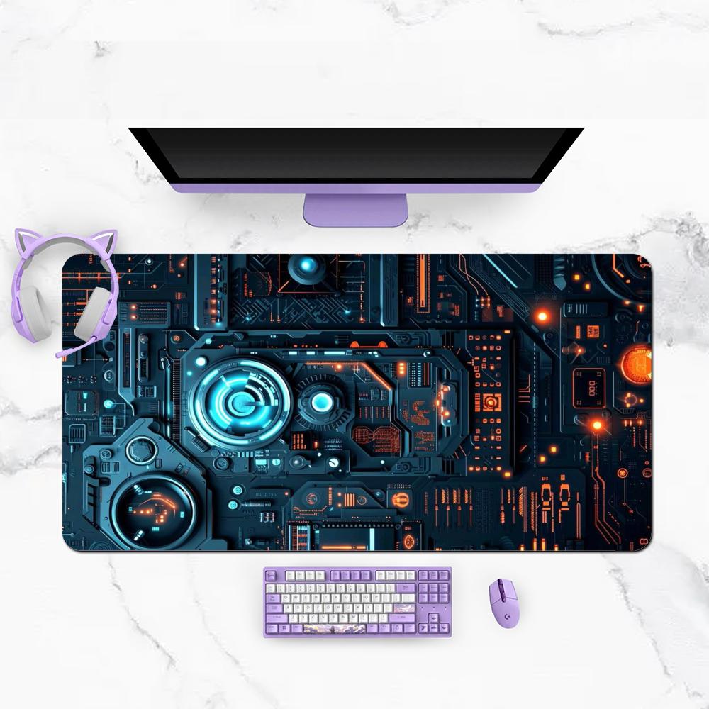 Sci Fi Circuit Tech Panel Large Size Mouse Pads Table Mat Improves Control Smoothness During Bedroom Laptop Manipulation