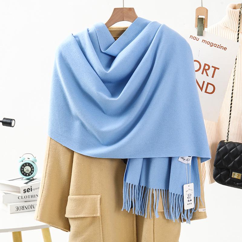 High-End Wool & Cashmere Solid Color Scarf/Shawl: Versatile Korean Style for Women - Autumn/Winter