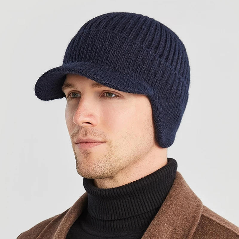European And American Men Winter Warm Ear Protection Knitted Hat Outdoor Riding Fleece Hat