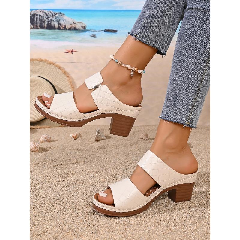 Casual Slingback Slides Shoes Women Summer Lightweight Hollow Sandals High Heels New Dress Chunky Open Toe Slippers Female