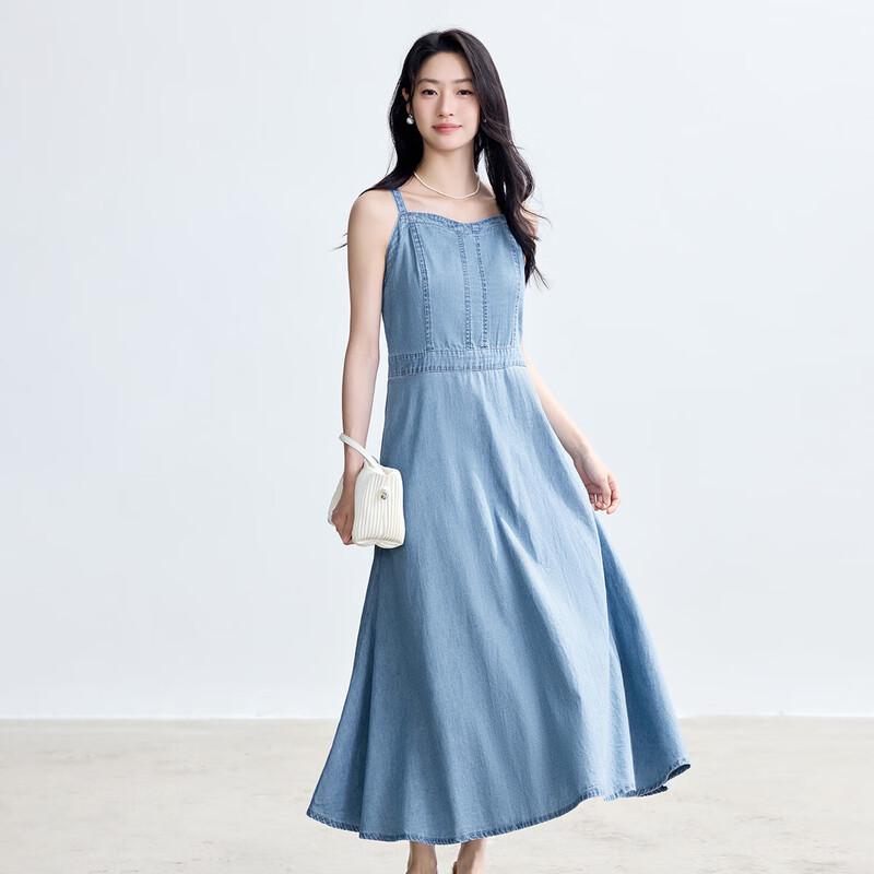 INMAN French Retro A-Line Denim Strap Dress S