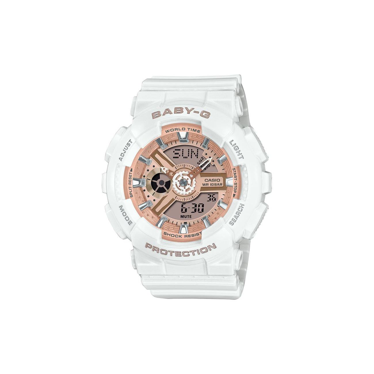 Casio Baby-G 100M Waterproof Quartz Watch Resin Strap Women watches Gold BA-110X-7A1JF Regular Watch Box,White Strap
