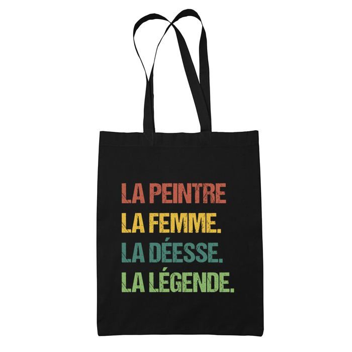 Tote bag - PLANETEE - La peintre Déesse Légende Vintage Noir - Coton - Noir - Imprimé en France