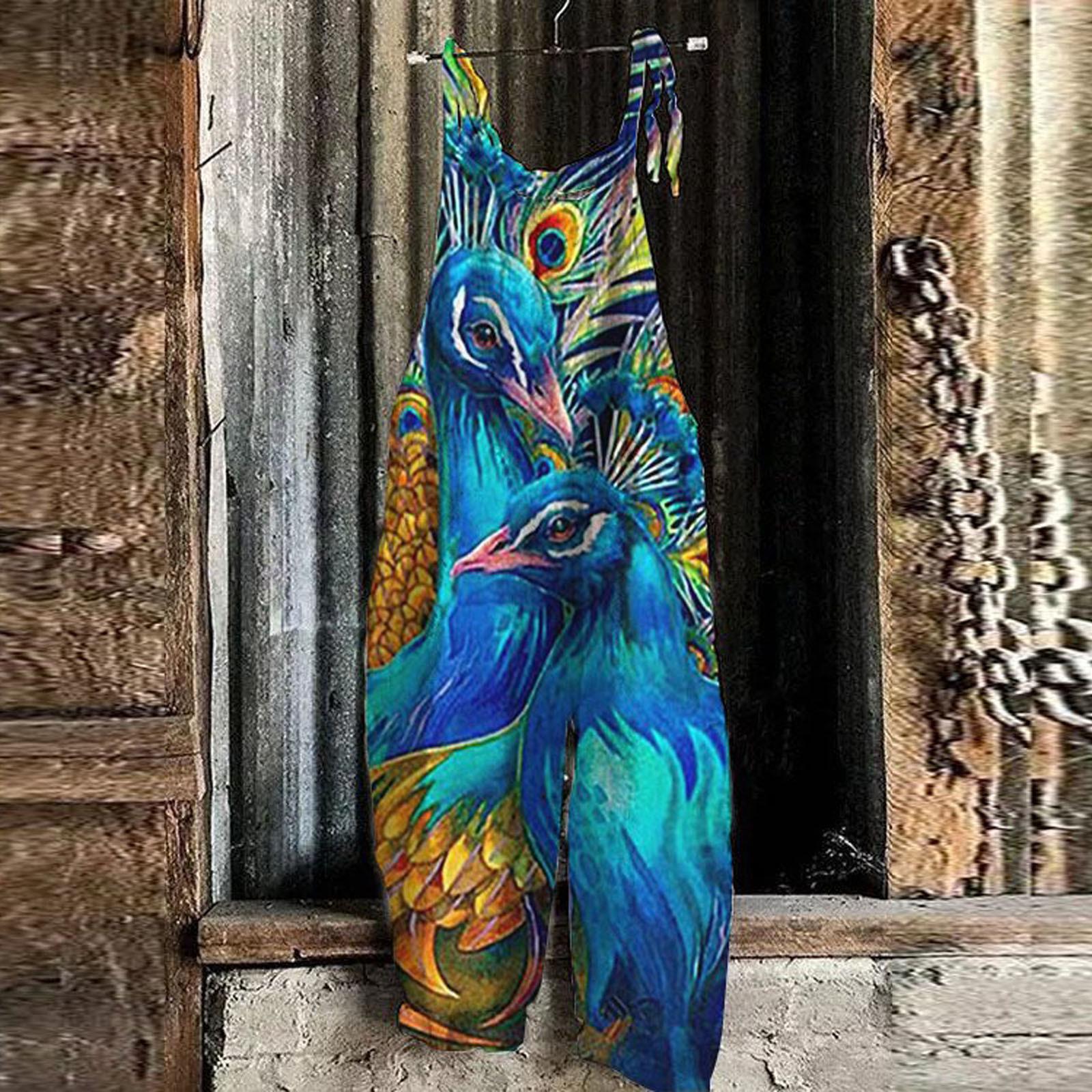 

Женский модный летний милый свободный повседневный комбинезон с принтом в стиле ретро и ремешками L синий