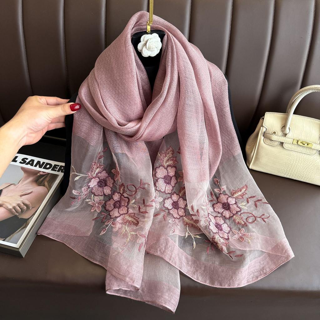 2025 Silk Women Scarf Warm Wool Shawls Lady Wraps Elegant Bufanda Floral Pashmina Embroidery Scarves Foulard  Hijab